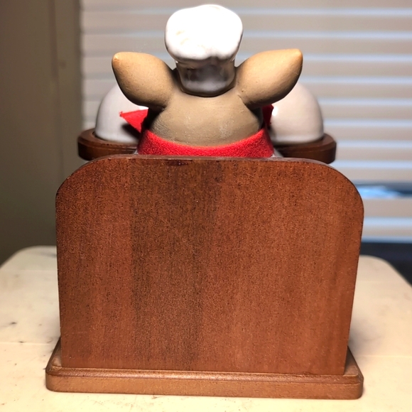 Vintage Kato Kogei Chef Pig Salt & Pepper Shakers Card Holder Hand Painted Japan - Picture 6 of 12